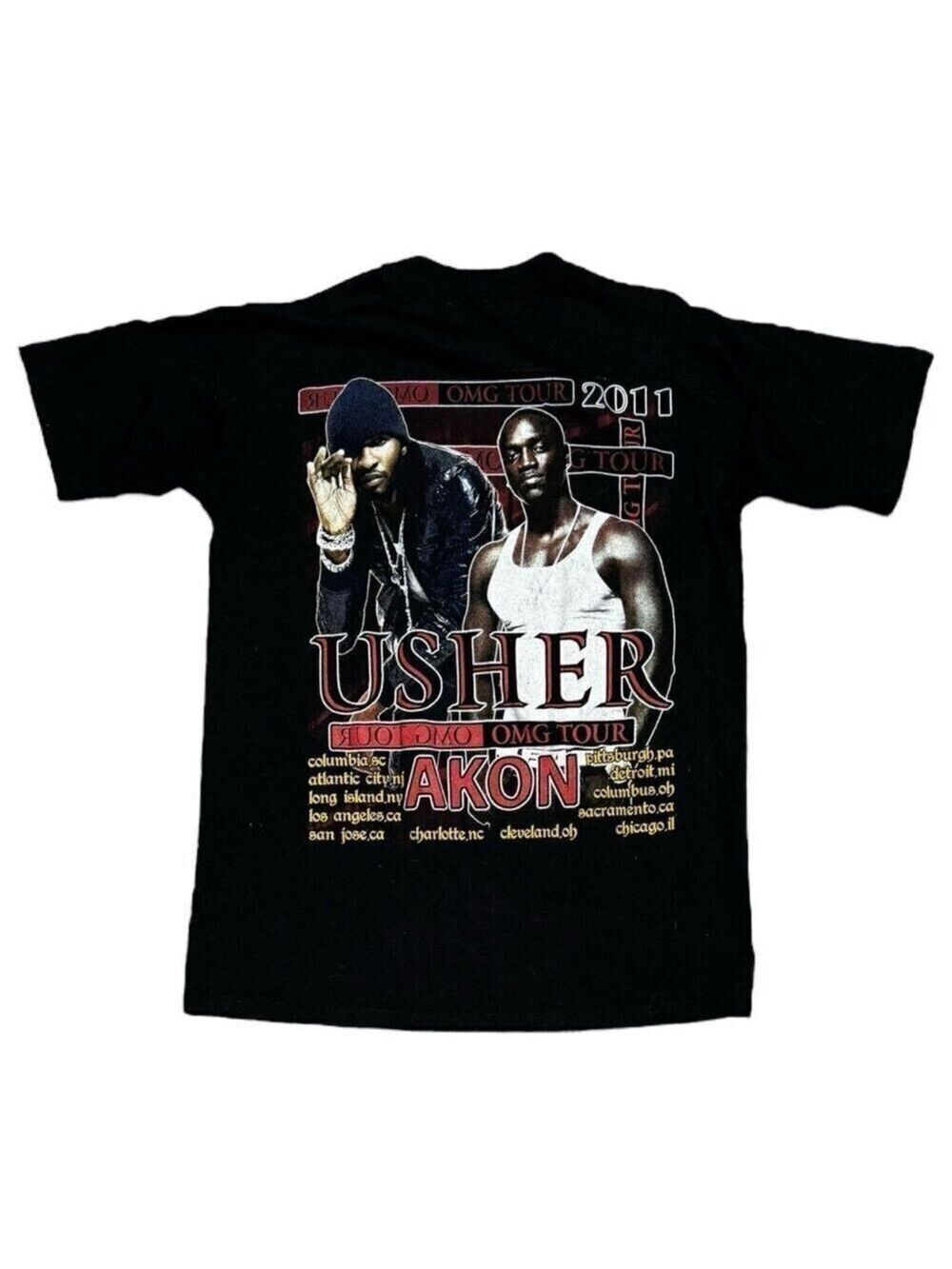 Vintage USHER & AKON Tee Shirt OMG TOUR 2011 Music Merch Mens XS